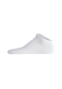 White ankle sock with a smooth texture, rounded toe, and ribbed cuff at the opening, designed for a snug fit around the foot.