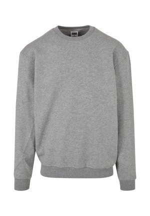 Un sweat-shirt gris à col rond fabriqué en un mélange de coton doux. Il présente des poignets et un ourlet côtelés, avec un design simple et classique. Pas de motifs ni d'accents.