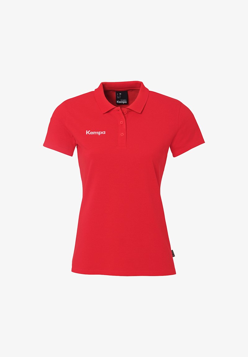 Rode polo shirt van katoen met een klassieke kraag, korte mouwen en een wit 'Kempa' logo op de linkerborst.