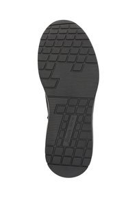Schoenzool met een gestructureerd rubberontwerp met een patroon van vierkanten en rechthoeken in het zwart, dat grip en duurzaamheid biedt.