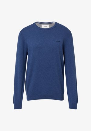 Modra dolga majica z dolgimi rokavi iz mehkega blaga. Ima okrogel izrez, rebraste manšete in rob, ter diskreten logotip na prsih.