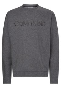 Sudadera de cuello redondo en gris oscuro con mangas largas y "Calvin Klein" bordado en el pecho con hilo a juego.