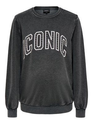 Tamsiai pilkas džemperis su kauburėliu aplink kaklą ir rankogalius. Priekis puoštas žodžiu "ICONIC" ryškiomis balto spalvos raidėmis, papuoštomis metaliniais kaiščiais.