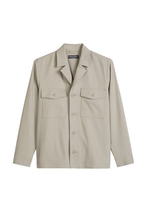 Beige button-up shirt jacket with long sleeves and two buttoned chest pockets, labeled Marc O'Polo.
