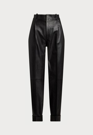 PLEATED LEATHER PANT - Leren broek - black