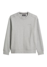 Grijze sweatshirt van een zachte katoenmix, met een ronde hals, lange mouwen, ribgebreide boorden en een subtiel logo op de borst. Vlotte textuur, casual pasvorm.