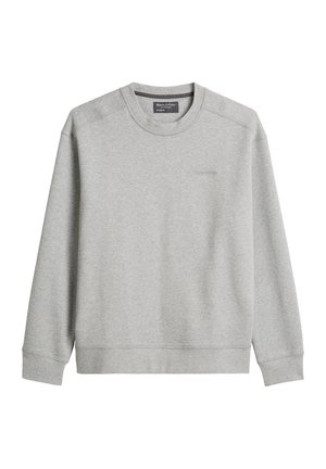 Grijze sweatshirt van een zachte katoenmix, met een ronde hals, lange mouwen, ribgebreide boorden en een subtiel logo op de borst. Vlotte textuur, casual pasvorm.