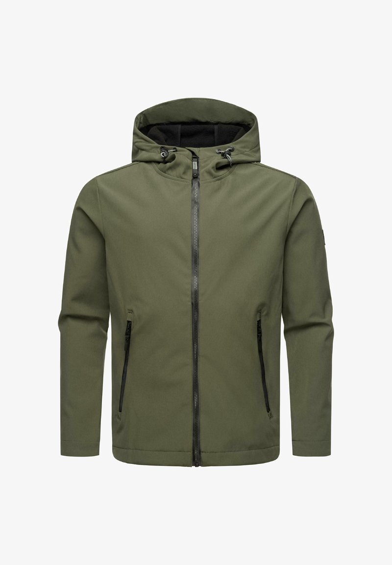 Vyrų olivo spalvos striukė su gobtuvu, su priekiniais užtrauktukais, juodais akcentais ir dviem šoniniais kišenėmis. Turinti lygų paviršių ir reguliuojamą gobtuvą.