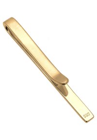 Pince à cravate dorée au design élancé et épuré. Présente un profil plat, une texture lisse, et un gravé "925" indiquant la teneur en argent.