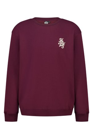 Sudadera granate de manga larga con cuello redondo y letras estilizadas "HBNS" en blanco en el lado izquierdo del pecho.