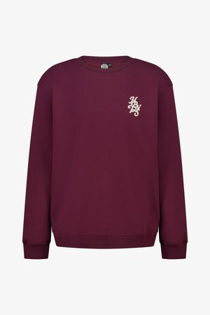 Sudadera granate de manga larga con cuello redondo y letras estilizadas "HBNS" en blanco en el lado izquierdo del pecho.