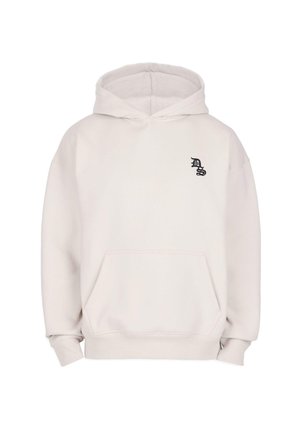 Off-white Kapuzenpullover mit vorderer Kängurutasche und kleinem schwarz stilisiertem "DS" Logo auf der linken Brust.