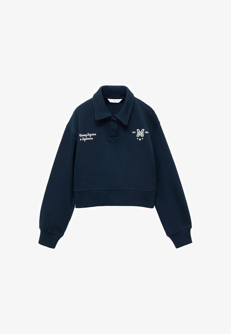 Námornícky skrátený sveter s golierom, vyšívaným bielym logom, textom a hviezdami. Vyrobený z hladkej tkaniny s rebrovanými manžetami.