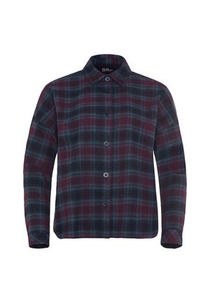 Camicia da uomo a quadri in flanella, con controlli in marrone scuro e verde petrolio, chiusura a bottoni sul davanti, colletto e maniche lunghe. Tessuto testurizzato.