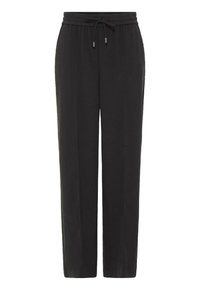 Pantaloni neri dalla vestibilità morbida con vita elastica, coulisse e due tasche laterali. Tessuto liscio e design a gamba dritta.