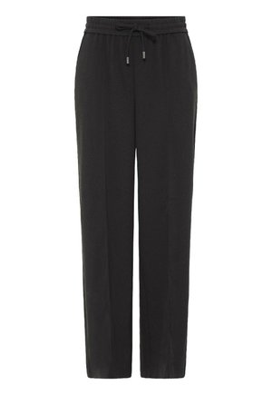 Pantaloni neri dalla vestibilità morbida con vita elastica, coulisse e due tasche laterali. Tessuto liscio e design a gamba dritta.