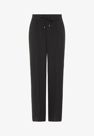 Pantaloni neri dalla vestibilità morbida con vita elastica, coulisse e due tasche laterali. Tessuto liscio e design a gamba dritta.