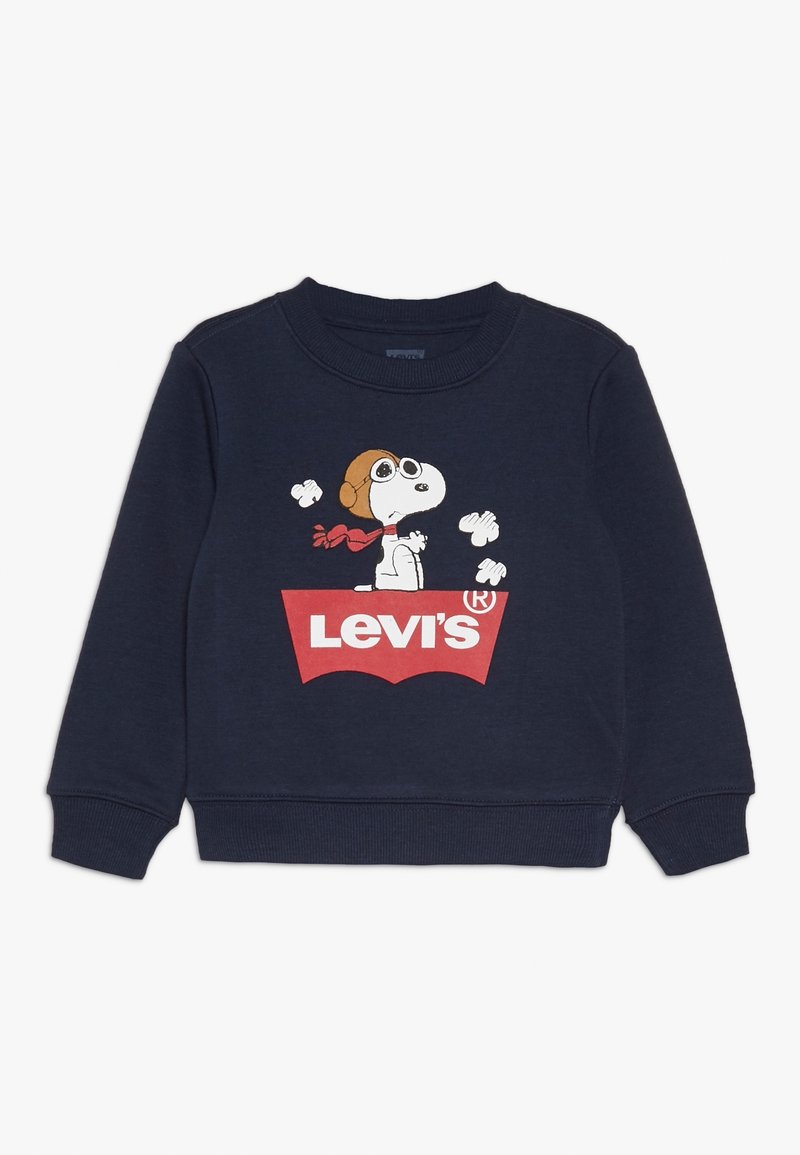 Marineblauw sweatshirt met ronde hals, geribbelde mouwen en onderrand. Bevat een Snoopy-graphic en het Levi's-logo in het rood op de voorkant. Van een katoenmix.