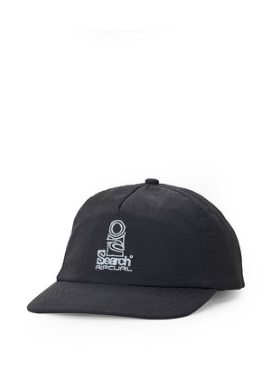 Sort Rip Curl kasket med buet skygge, der har en hvid broderet "Search Rip Curl"-logo på frontens midterpanel.
