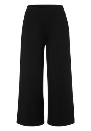 Culotte neri a gamba larga fatti di un tessuto morbido e elasticizzato. Presentano un alto punto vita e una superficie liscia senza motivi o elementi hardware visibili.