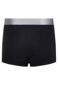 Boxer in cotone nero con una morbida cintura elastica argentata, caratterizzati da un design posteriore senza cuciture e senza motivi o accenti visibili.