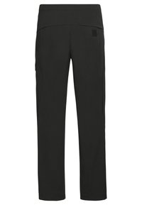 Pantalons noirs, légers et extensibles avec une texture lisse, dotés de poches latérales et d'une taille élastique pour un confort et une mobilité optimaux.