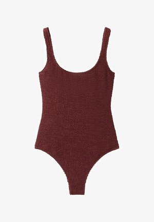 Bañador de una pieza texturizado en color burdeos con tirantes anchos y un escote redondeado tipo scoop.