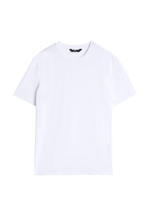 Witte korte mouwen t-shirt van katoen, met een ronde hals, eenvoudig ontwerp en een gladde, effen textuur zonder patronen of accenten.