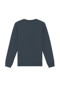 Dunkelblaues Sweatshirt mit langen Ärmeln, rundem Ausschnitt, gerippten Bündchen und Saum. Glatte Textur ohne sichtbare Muster oder Akzente.