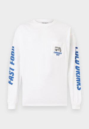 Λευκό πουκάμισο με μακριά μανίκια από βαμβάκι. Διαθέτει μπλε κείμενο στα μανίκια και μια τσέπη με γραφικό ενός φαγητού φορτηγού και το "Carhartt WIP".