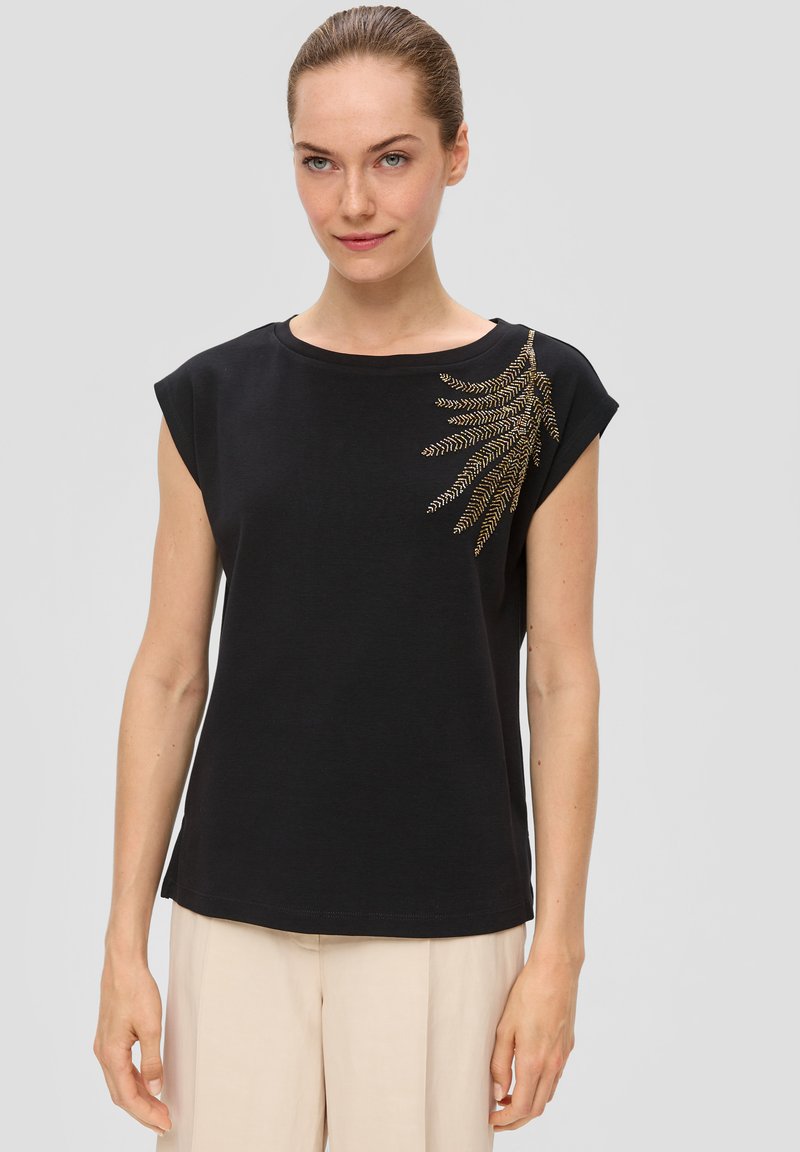 s.Oliver BLACK LABEL MIT PERLEN ARTWORK - T-Shirt print - schwarz