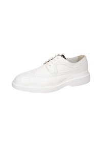 Weiße Leder-Oxford-Schuhe mit einem perforierten Design und dekorativen Brogue-Details. Sie verfügen über Schnürsenkel und eine Gummisohle für besseren Halt.