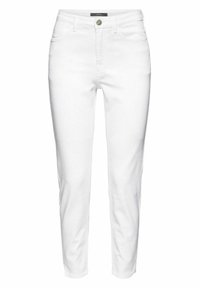 Jean blanc slim fit avec fermeture à bouton et zip à l’avant, design cinq poches et passants de ceinture.