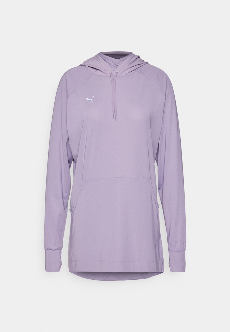 Svijetloplav sweatshirt s kapuljačom, dugim rukavima, kengur džepom i elastičnim manžetama. Na prsima se nalazi mali bijeli logo.