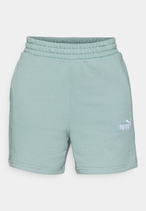 Lichtgroene katoenen shorts met een brede elastische tailleband, voorzien van een klein wit logo aan de voorkant en gestikte zijnaden.