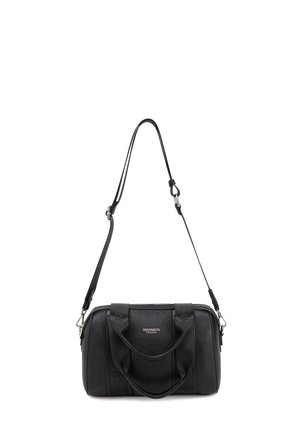 Borsa a tracolla in pelle nera testurizzata con doppi manici, tracolla regolabile e ferrature argentate, con marchio "DIANA & CO FIRENZE" sul davanti.