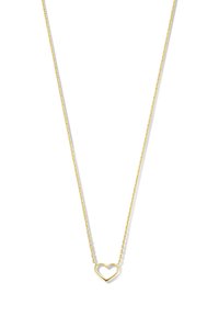 Gold necklace with a fine chain and a simple heart pendant. The pendant is open and features smooth edges, highlighting its minimalist design.