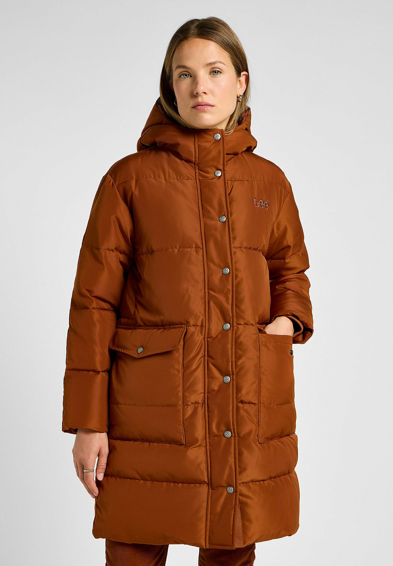 Women's Puffer Jacket - Hooded, Half Button Front, Quilted Long Sleeve Lightweight Winter Coat