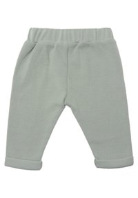 Hellgrüne Baumwollhose mit elastischem Bund, ausgestattet mit umgeschlagenen Säumen und einer weichen Textur, die für Komfort und Freizeitmode entwickelt wurde.