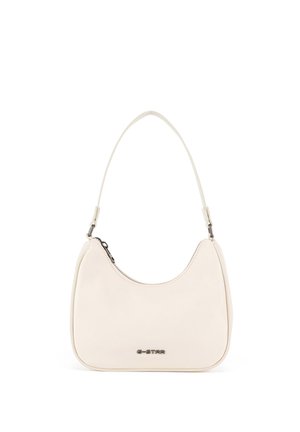 Borsa a spalla color crema con sommità curva, chiusura con cerniera argentata, manico corto e piccolo logo G-Star argentato sul davanti.