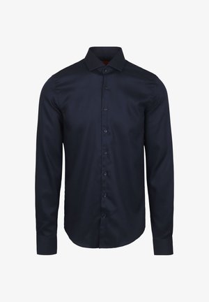 Marineknopen overhemd gemaakt van een gladde stof, met een klassieke kraag, lange mouwen met geknoopte manchetten en een aansluitende silhouette.