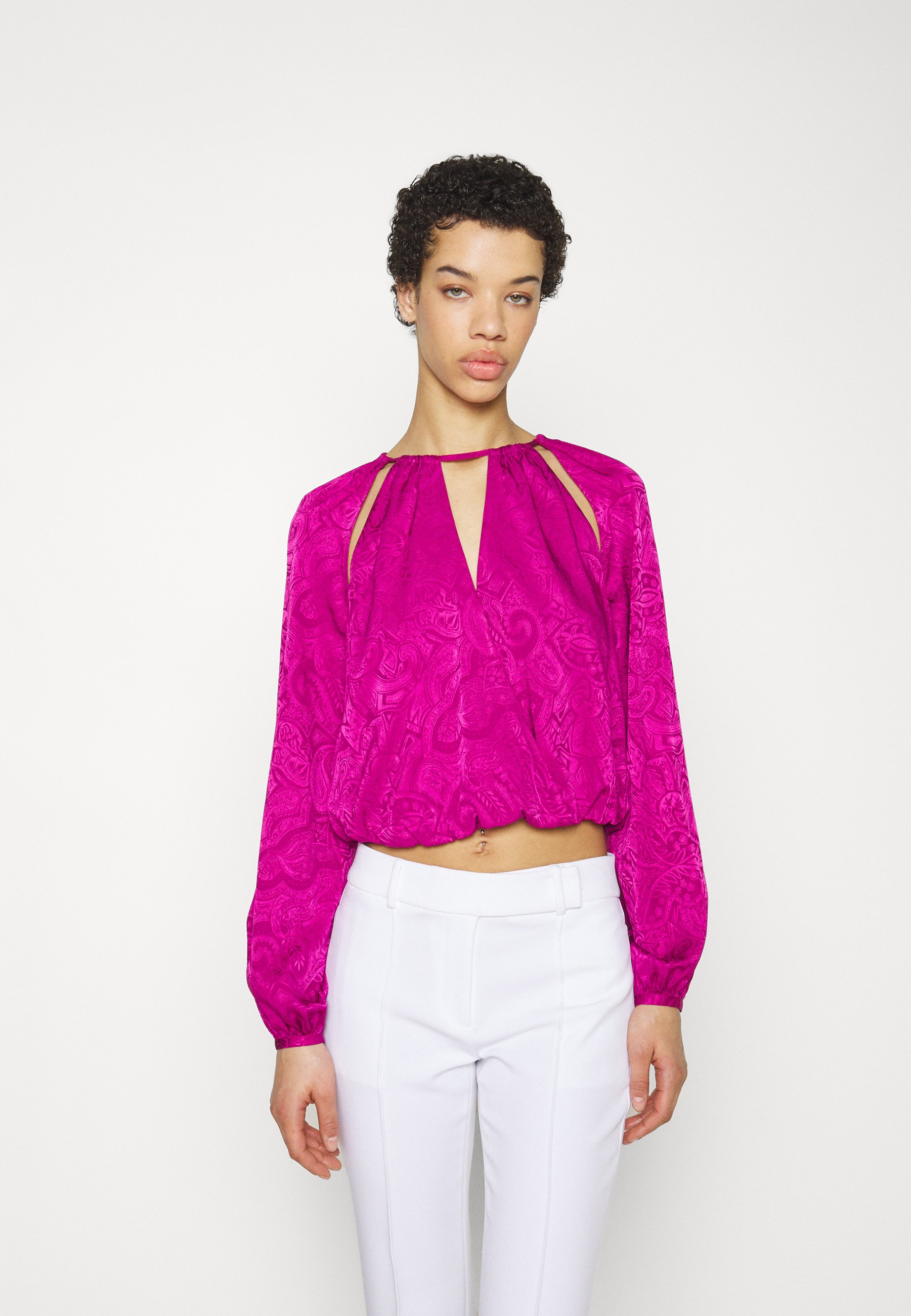 long sleeve hot pink blouse