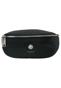 Sac banane Versus noir avec fermeture éclair argentée, emblème tête de lion et motif discret du logo sur toute la surface.