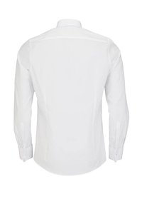 Witte blouse met lange mouwen, klassieke kraag, rugpasdetail en knoopmanchetten. Gelijkmatige textuur en een getailleerde pasvorm.