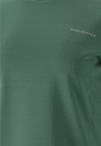 Groene shirt met korte mouwen, gemaakt van zachte, gestructureerde stof. Beschikt over een klein "ENDURANCE" logo in grijs op de borst. Ronde halslijn, minimalistisch ontwerp.