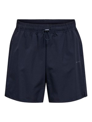 Navyblauwe shorts met elastische tailleband, verstelbaar trekkoord en zijzakken, ontworpen voor casual of sportief gebruik.