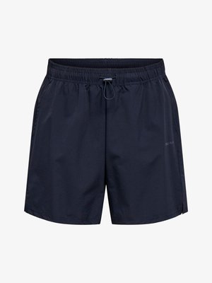 Navyblauwe shorts met elastische tailleband, verstelbaar trekkoord en zijzakken, ontworpen voor casual of sportief gebruik.