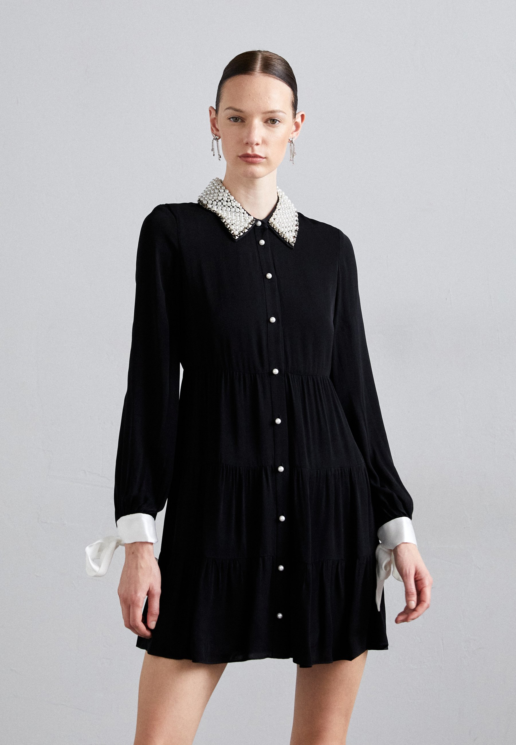 black french cuff dress shirts Black Broderie Anglaise Montego Mini Shirt Dress