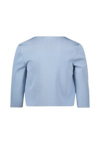 Lys blå sweater med struktureret strik, cropped design og trekvartærmer. Rund halsudskæring med en glat finish, uden synligt hardware.