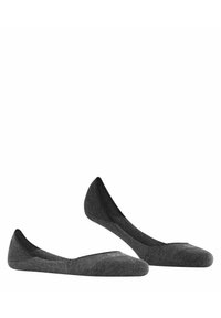 Graue No-Show-Socken mit runder Zehenpartie, nahtlosem Design und elastischem oberen Rand für einen sicheren Sitz, aus weichem, atmungsaktivem Material gefertigt.